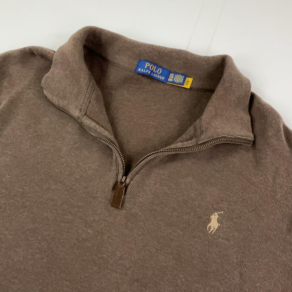 Polo Ralph Lauren Sweater Mens 2XL Brown 1/4 Zip Mock Neck Pullover Pony Logo